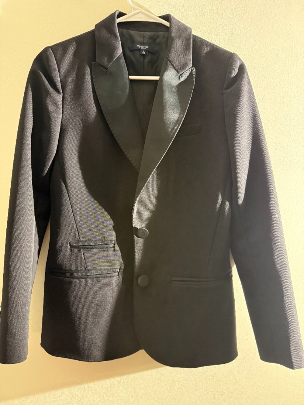 Madewell Satin-Trimmed Tuxedo Blazer Jacket in Black | Size 0